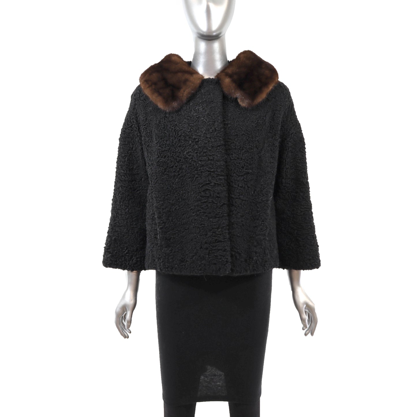 Black Persian Lamb Jacket with Mink Trim- Size S