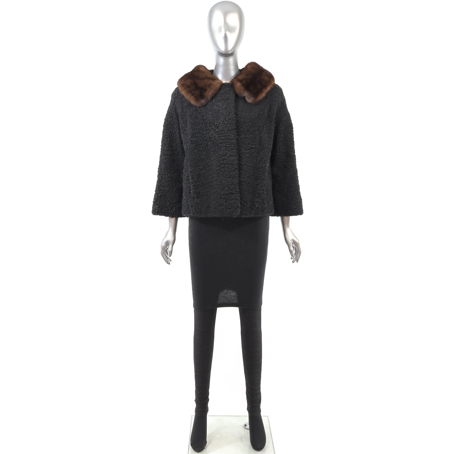 Black Persian Lamb Jacket with Mink Trim- Size S