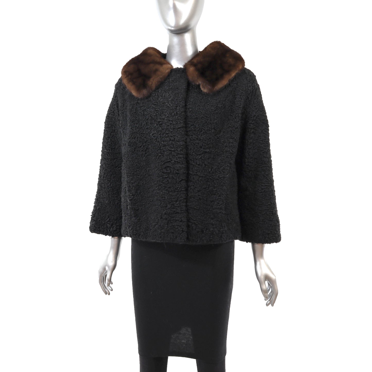Black Persian Lamb Jacket with Mink Trim- Size S