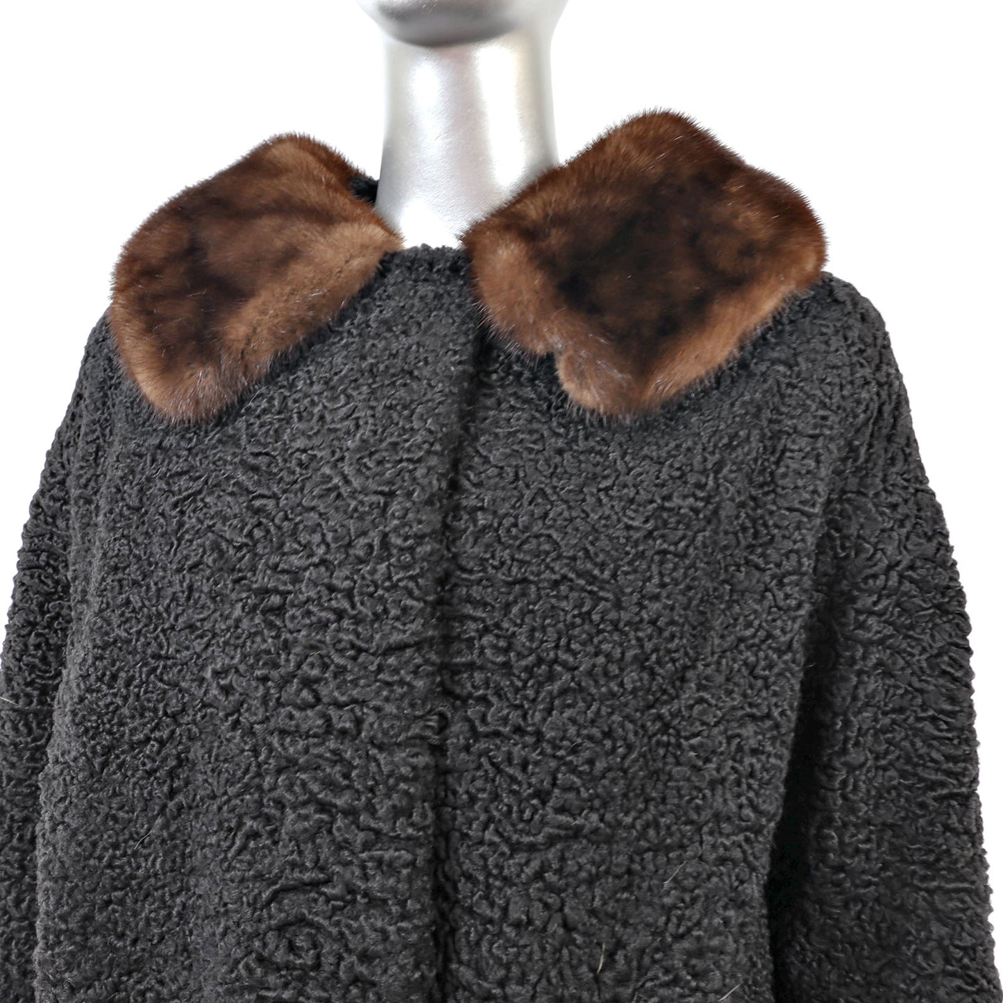 Black Persian Lamb Jacket with Mink Trim- Size S
