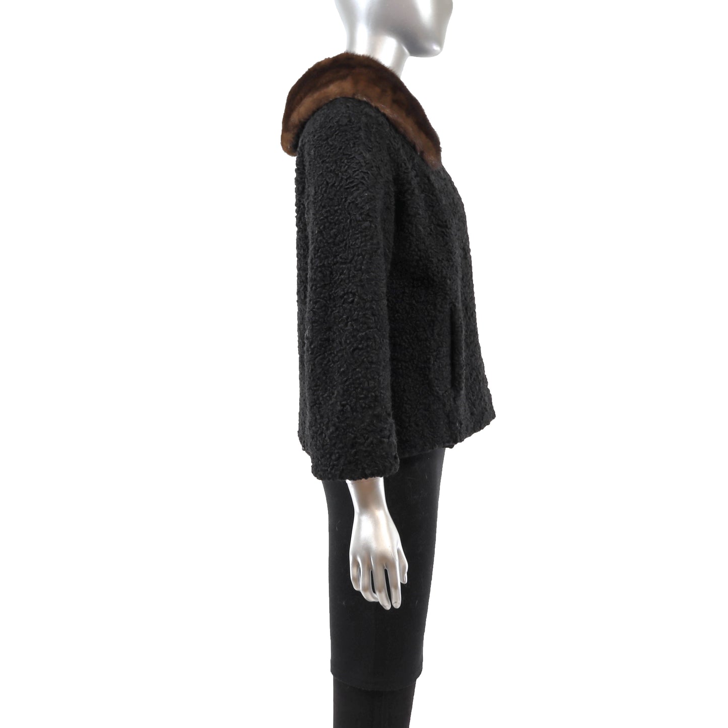 Black Persian Lamb Jacket with Mink Trim- Size S