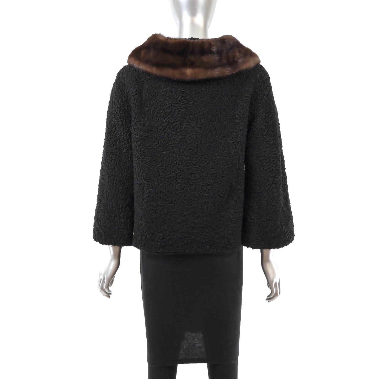 Black Persian Lamb Jacket with Mink Trim- Size S