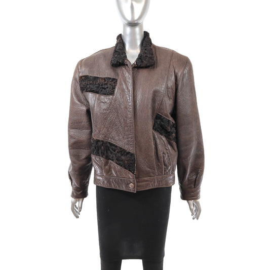 Brown Lamb and Leather Jacket- Size S