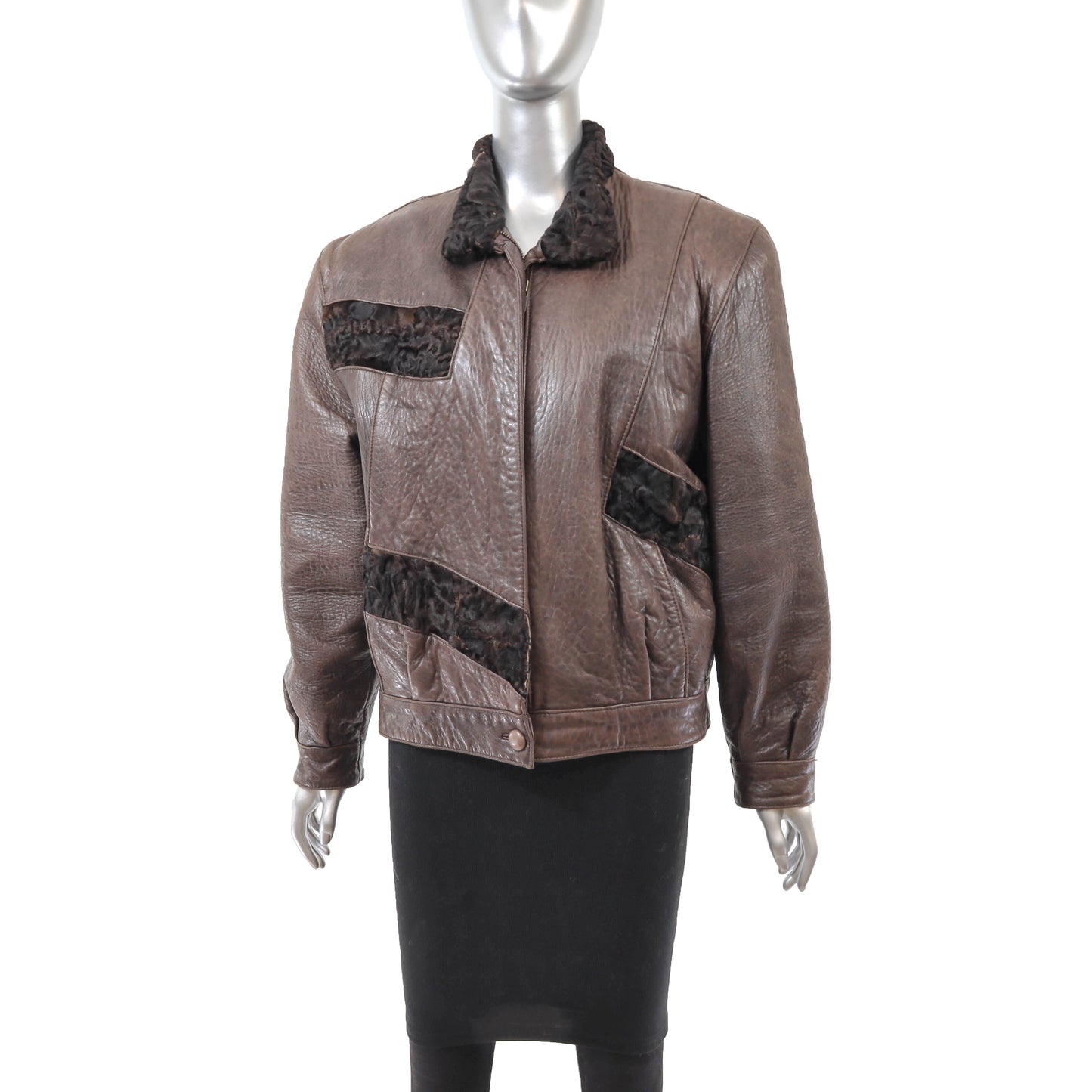 Brown Lamb and Leather Jacket- Size S