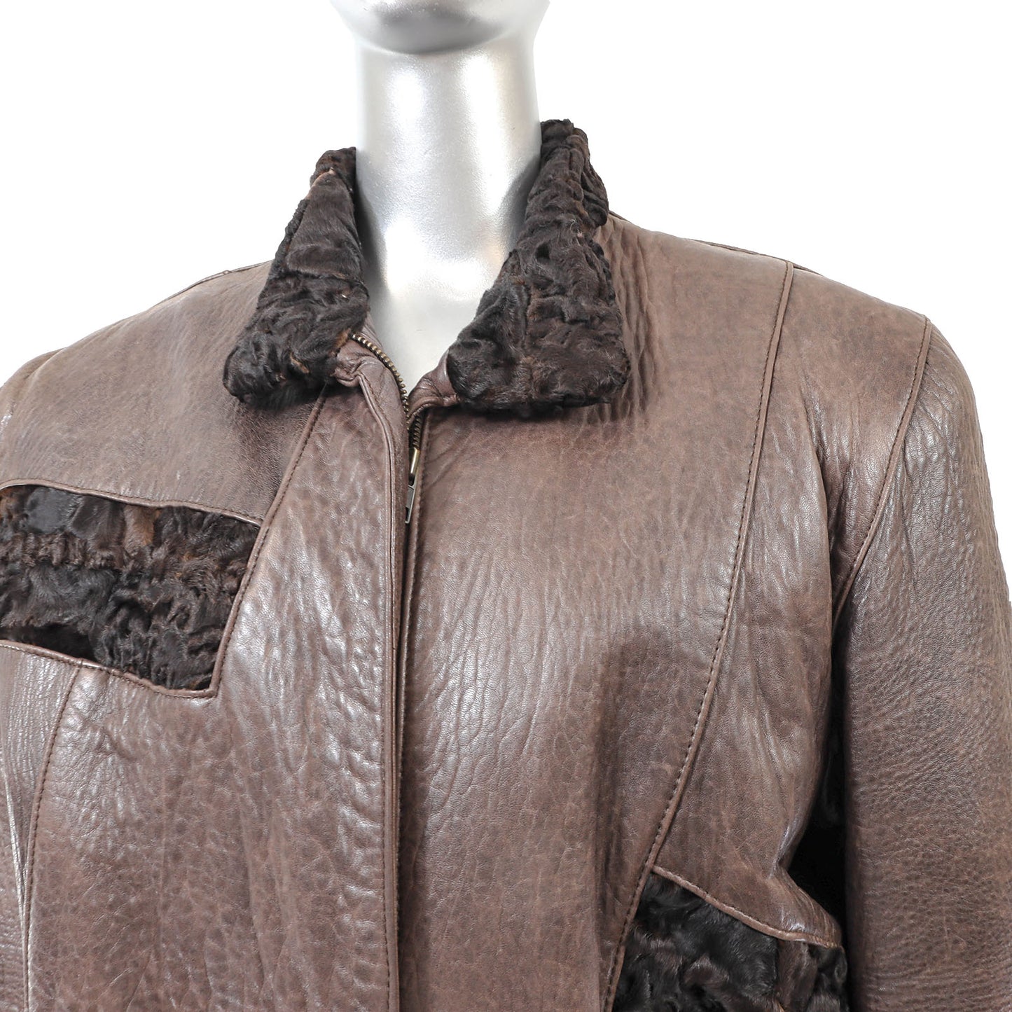 Brown Lamb and Leather Jacket- Size S