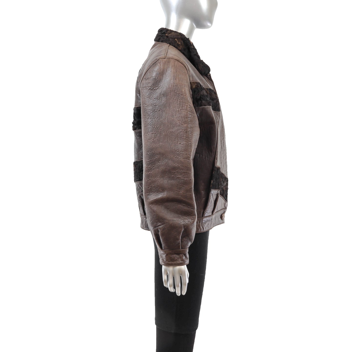 Brown Lamb and Leather Jacket- Size S