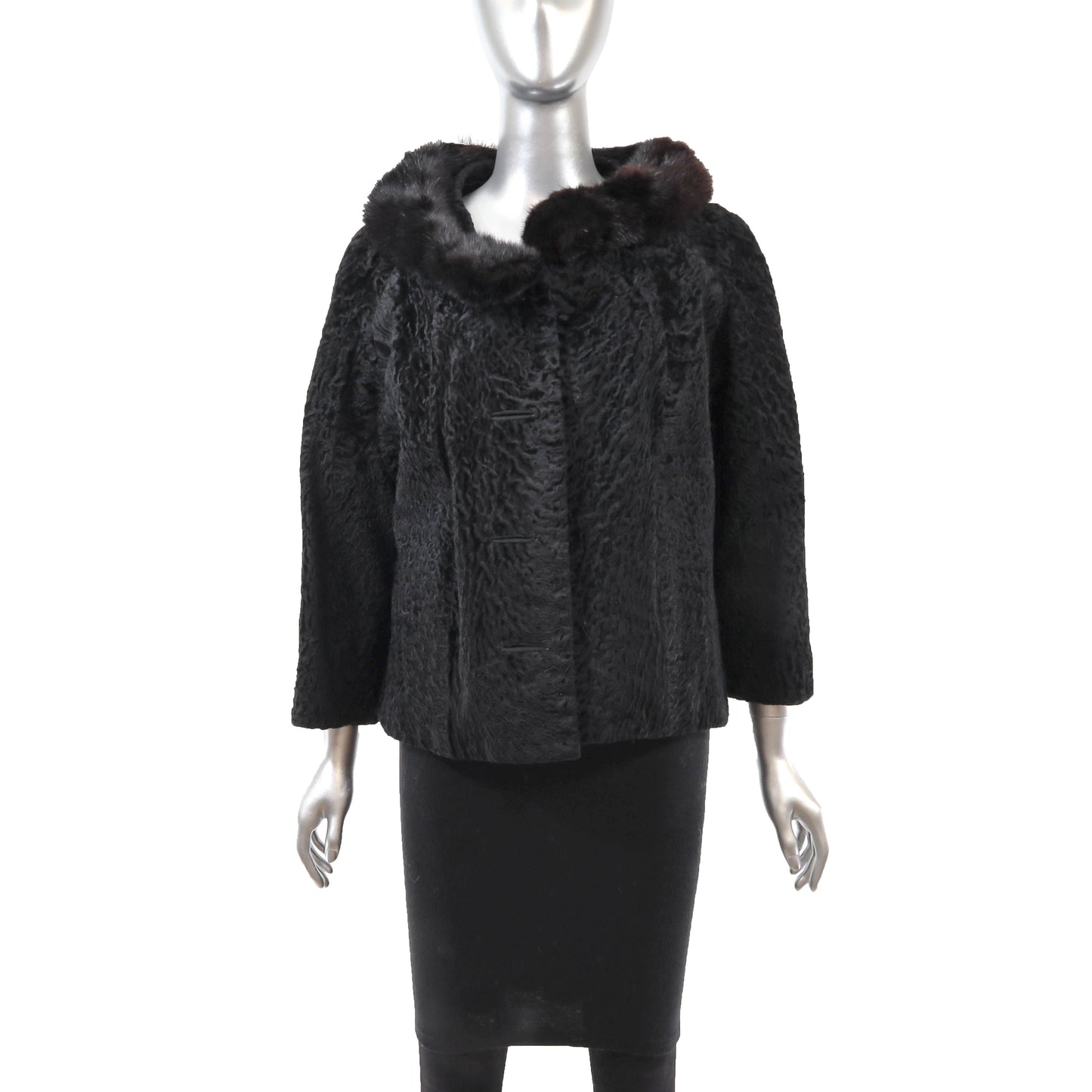 Black Lamb Jacket with Mink Collar- Size M