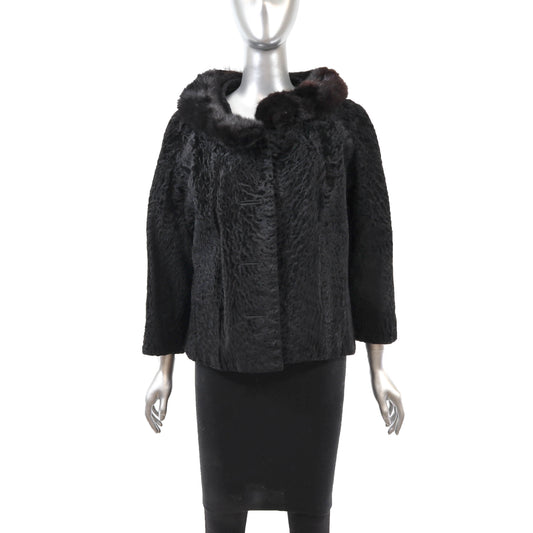 Black Lamb Jacket with Mink Collar- Size M