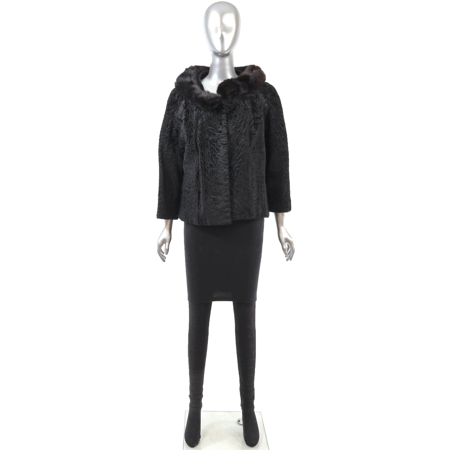 Black Lamb Jacket with Mink Collar- Size M