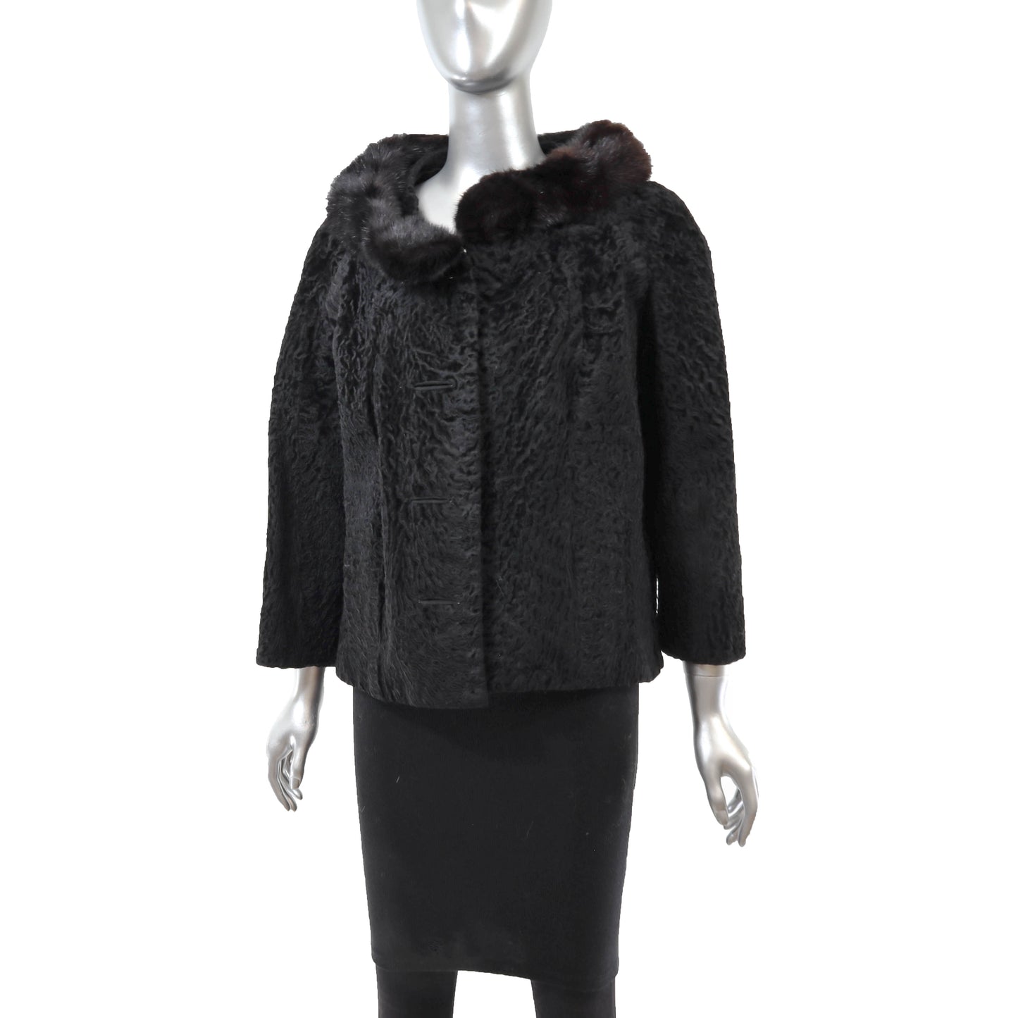 Black Lamb Jacket with Mink Collar- Size M