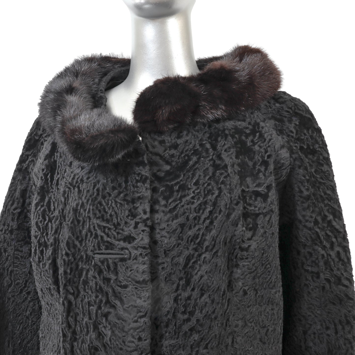 Black Lamb Jacket with Mink Collar- Size M