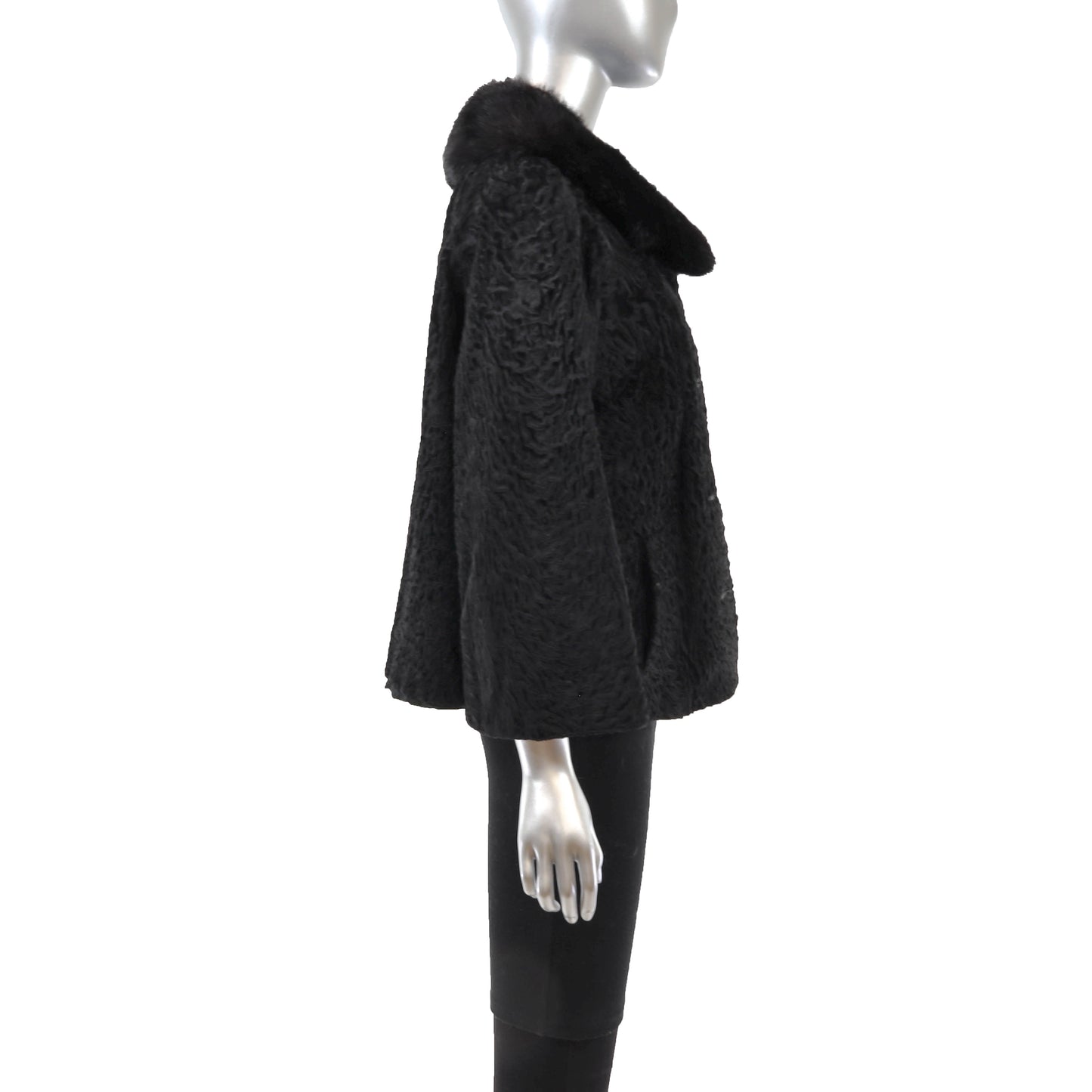 Black Lamb Jacket with Mink Collar- Size M