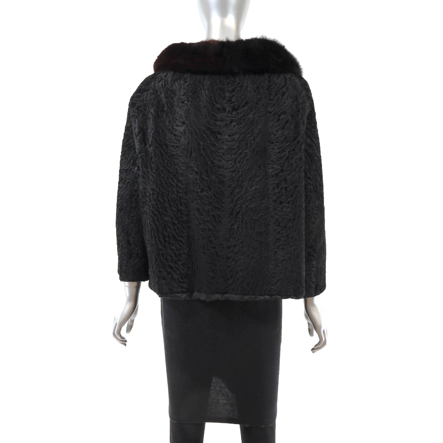 Black Lamb Jacket with Mink Collar- Size M