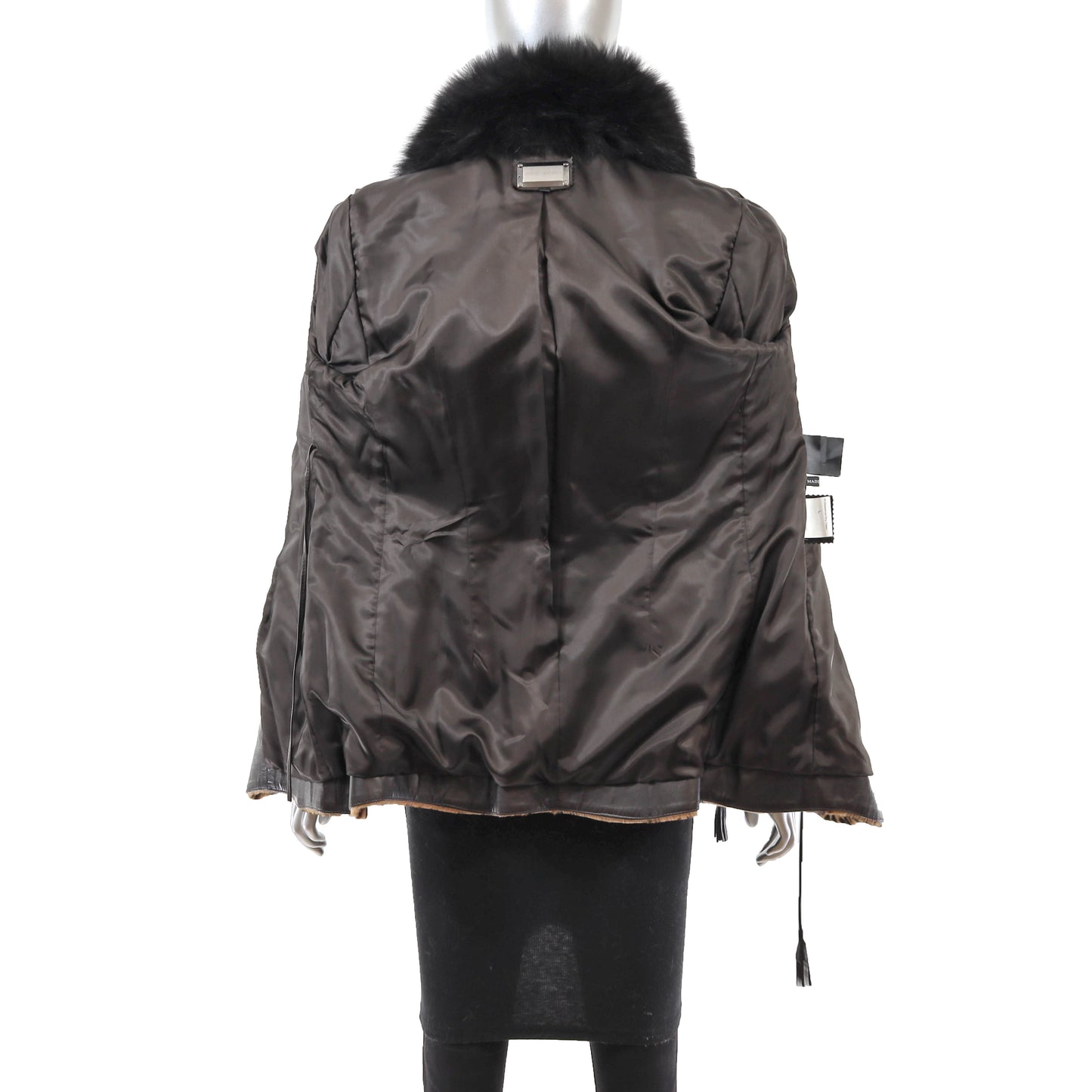 Animal Printed Lamb Jacket with Detachable Fox Collar- Size S