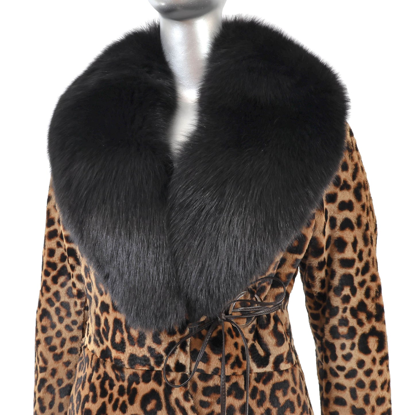 Animal Printed Lamb Jacket with Detachable Fox Collar- Size S