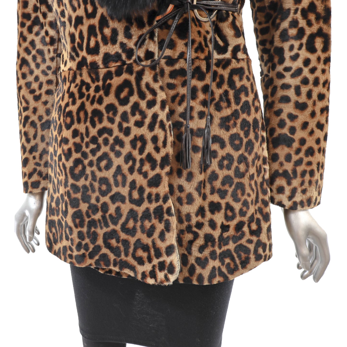 Animal Printed Lamb Jacket with Detachable Fox Collar- Size S