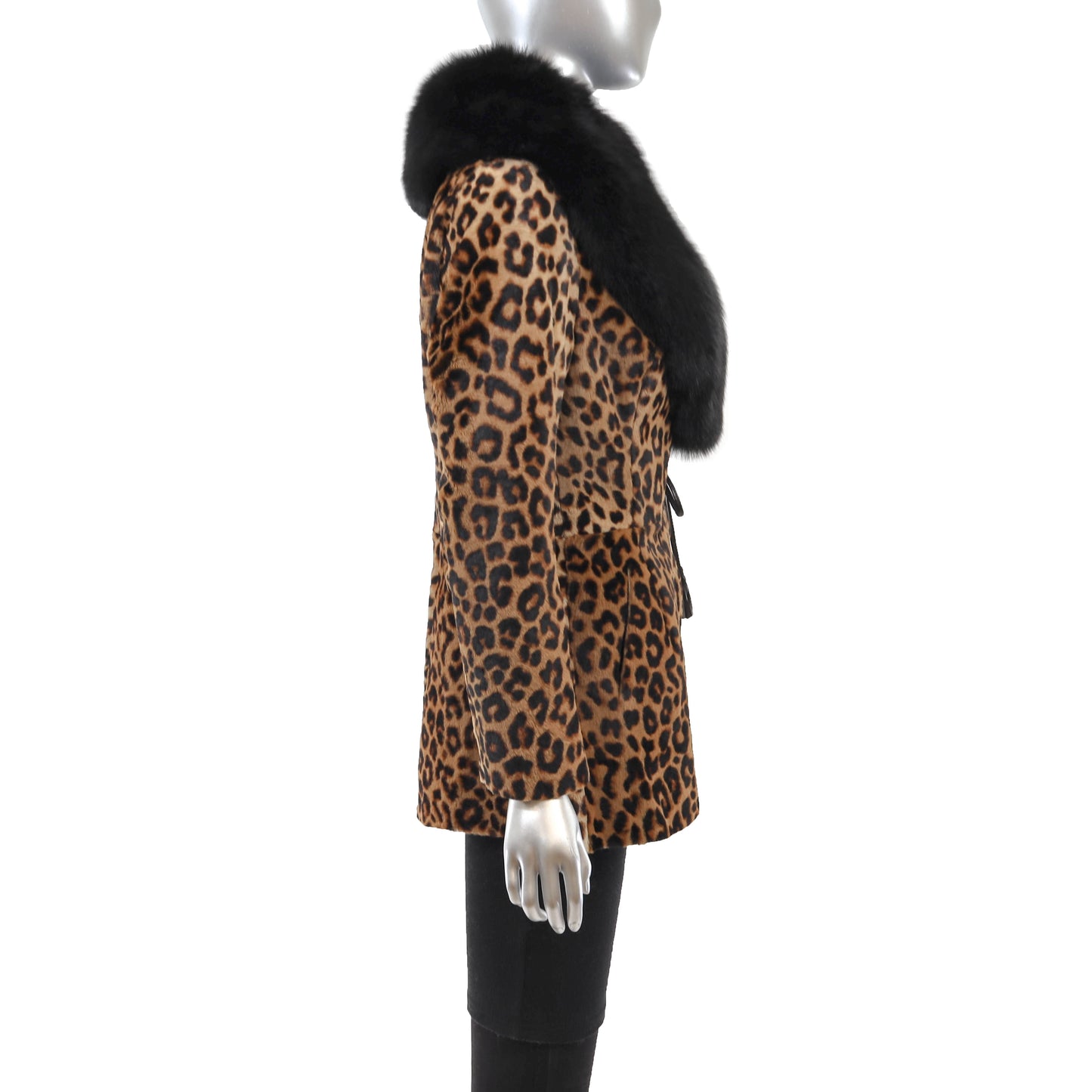 Animal Printed Lamb Jacket with Detachable Fox Collar- Size S