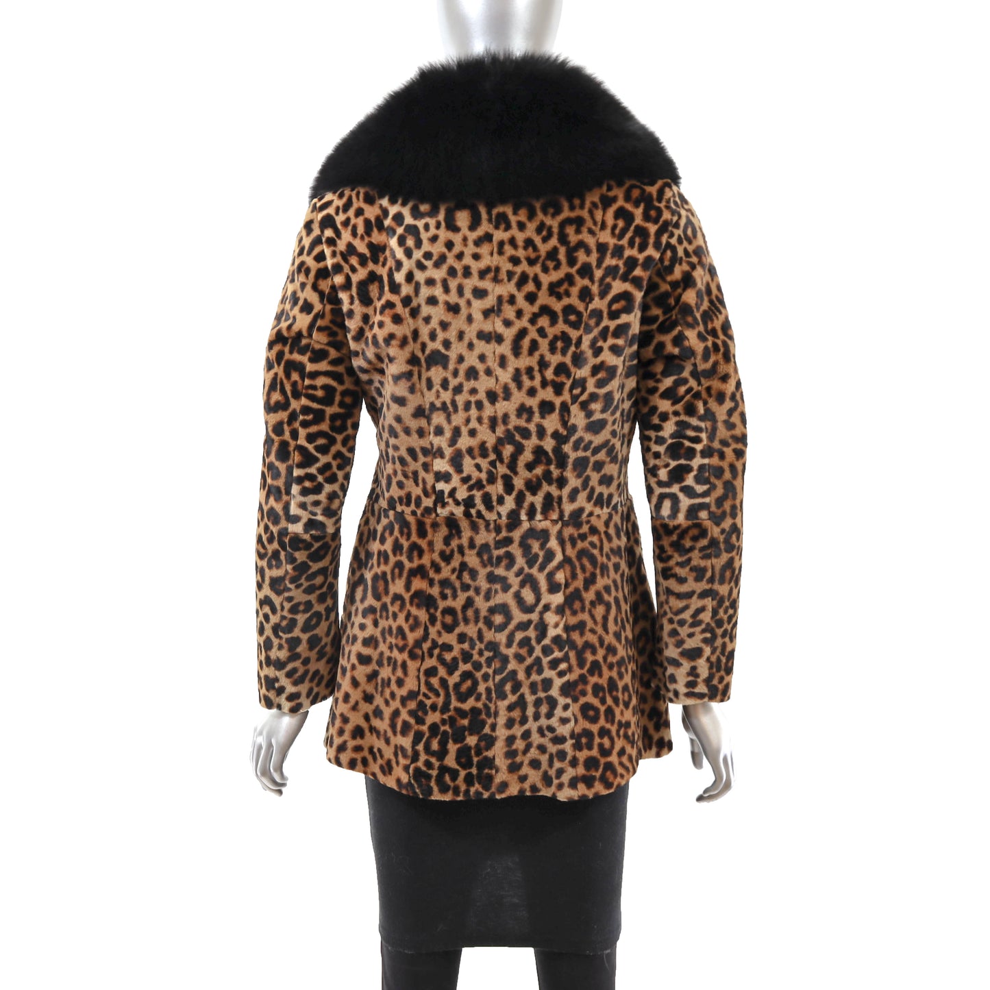 Animal Printed Lamb Jacket with Detachable Fox Collar- Size S