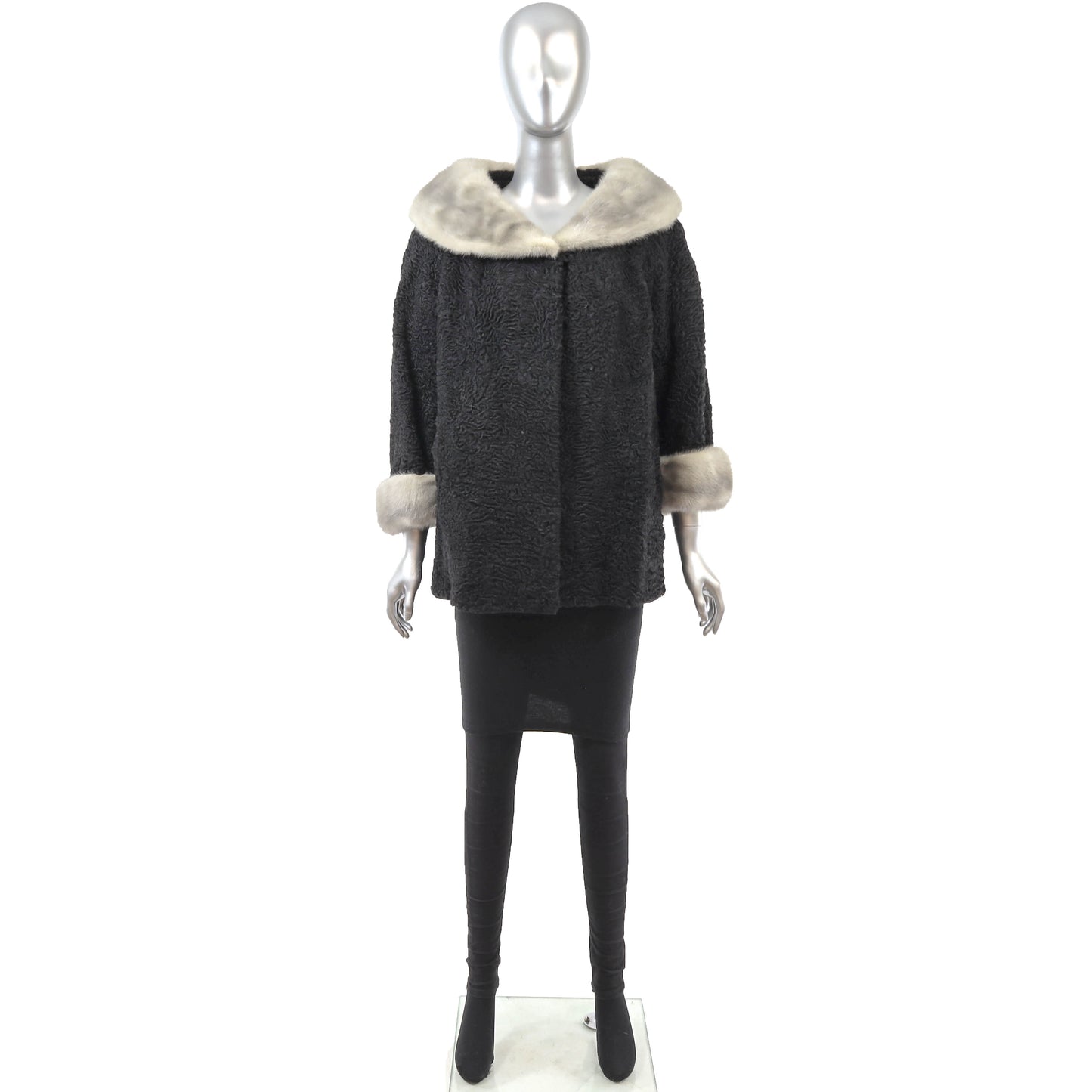 Black Lamb Jacket with Mink Trim- Size L