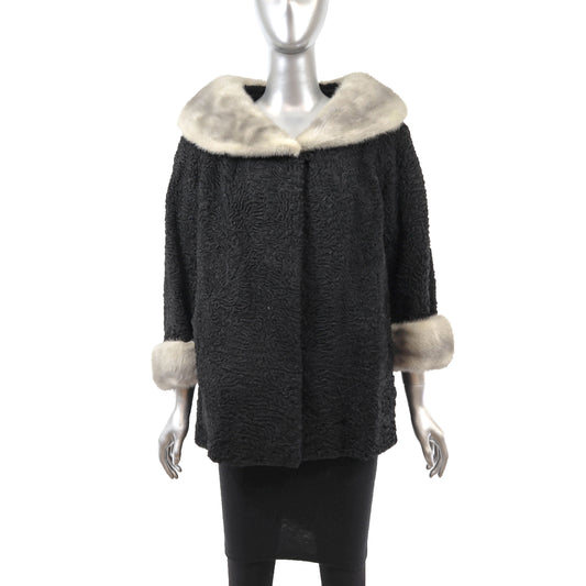 Black Lamb Jacket with Mink Trim- Size L
