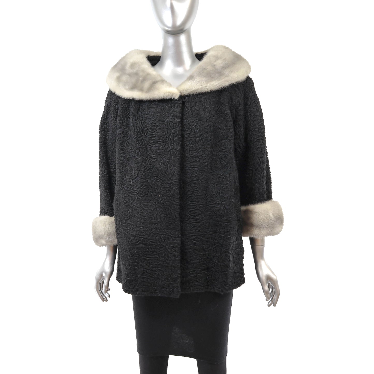Black Lamb Jacket with Mink Trim- Size L