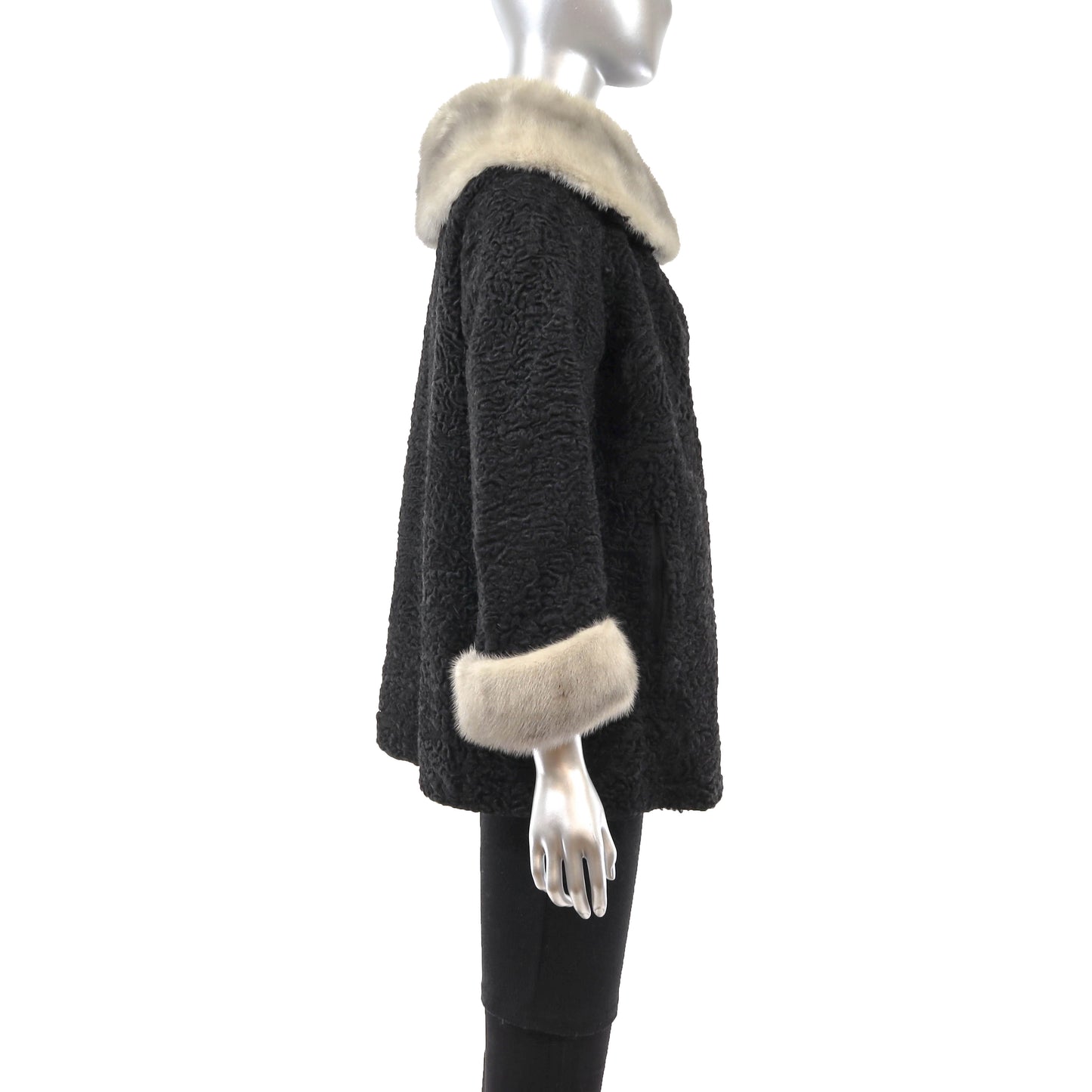 Black Lamb Jacket with Mink Trim- Size L