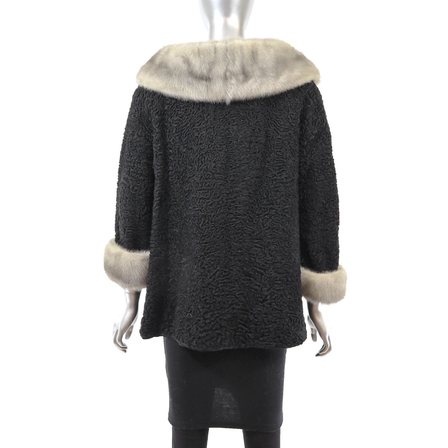 Black Lamb Jacket with Mink Trim- Size L