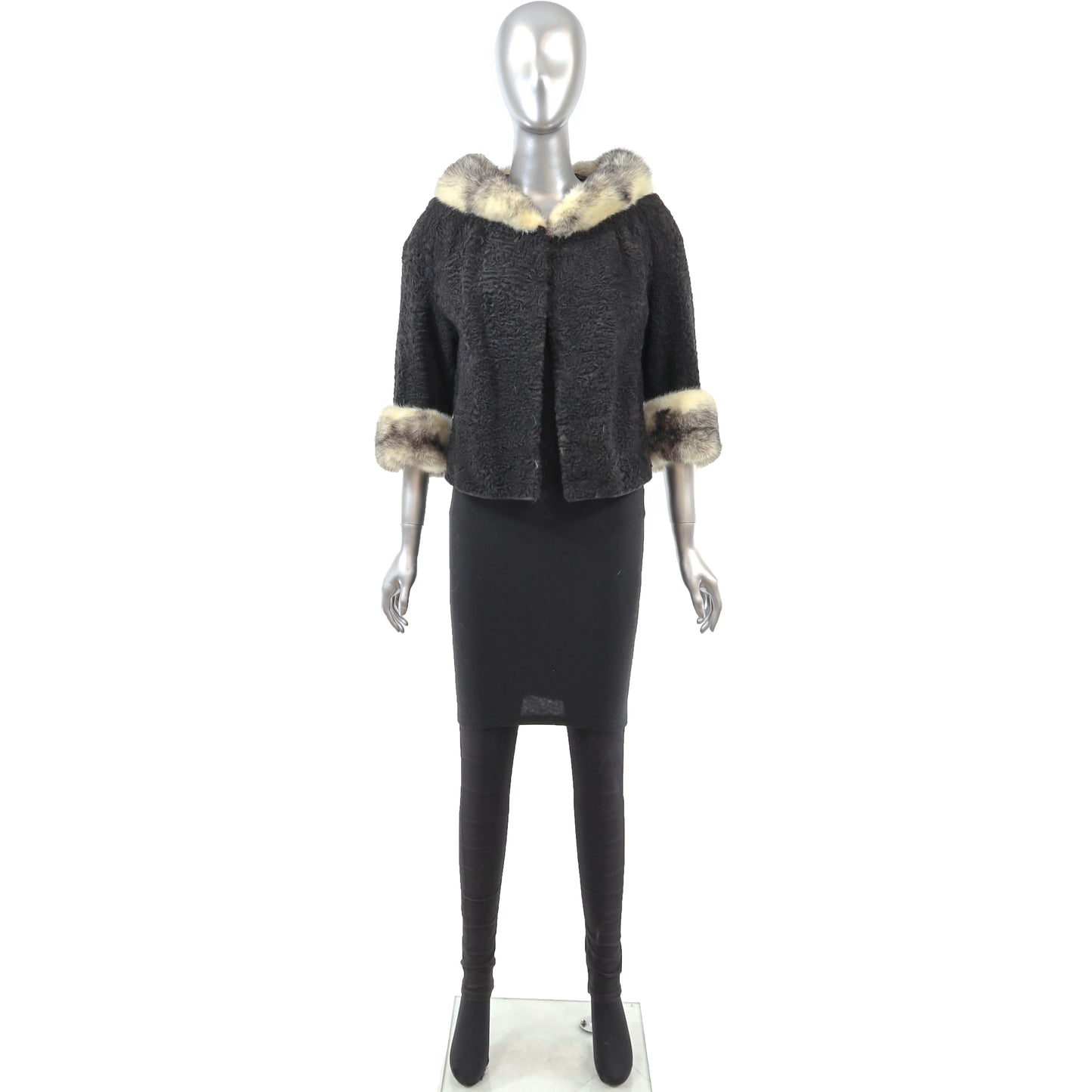 Black Lamb Jacket with Mink Trim- Size S