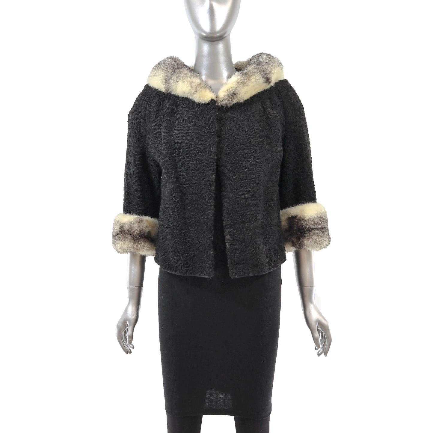 Black Lamb Jacket with Mink Trim- Size S