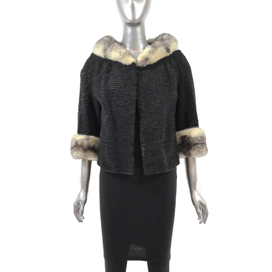 Black Lamb Jacket with Mink Trim- Size S