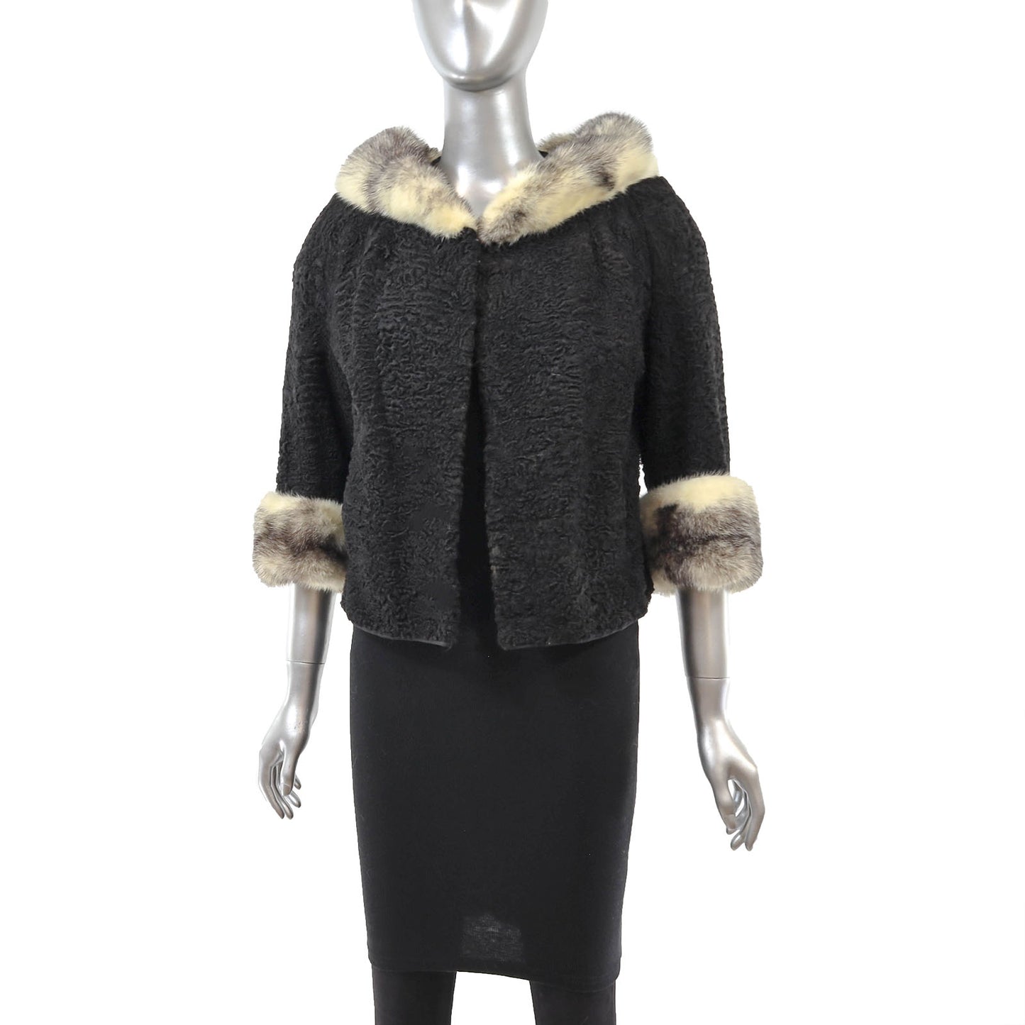 Black Lamb Jacket with Mink Trim- Size S