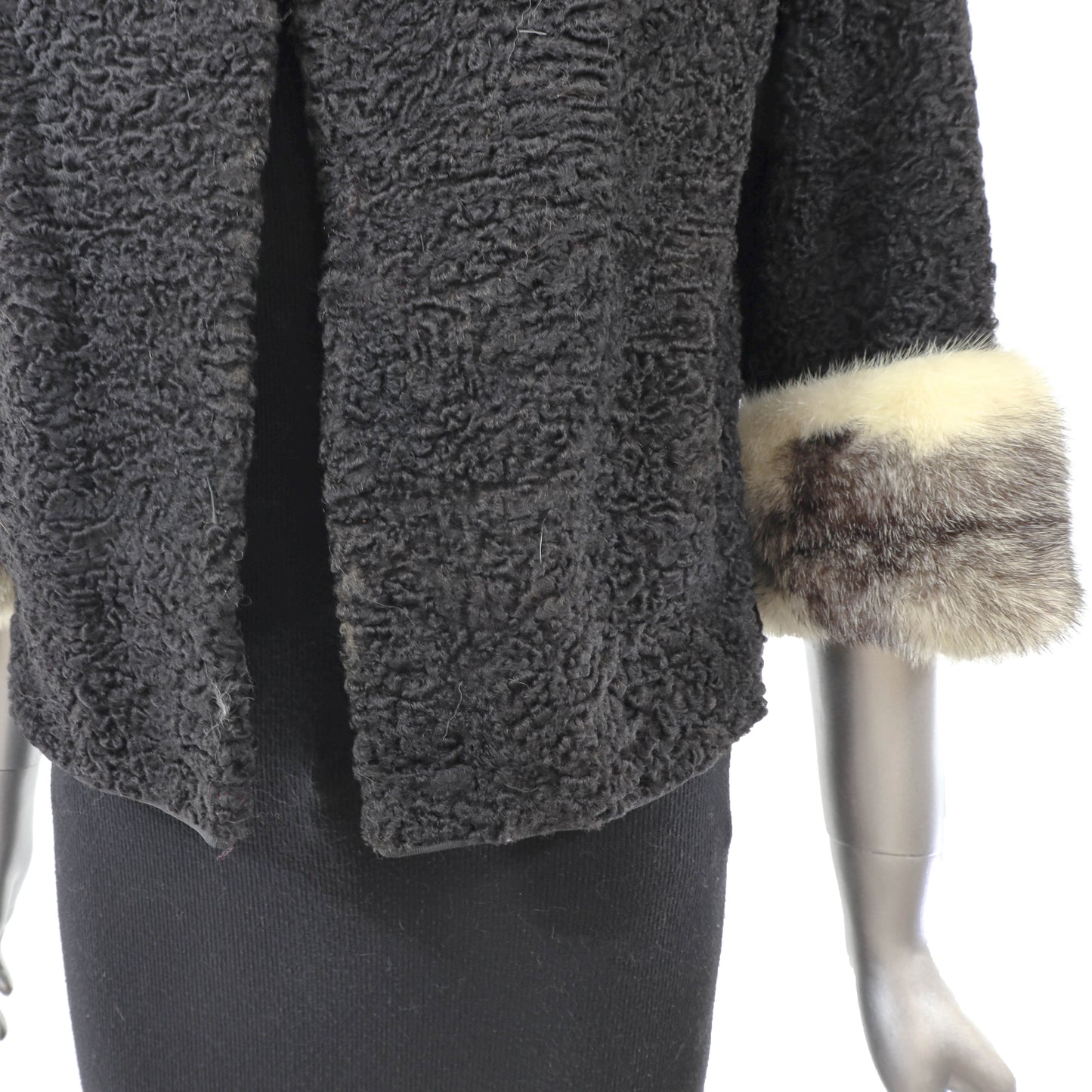 Black Lamb Jacket with Mink Trim- Size S
