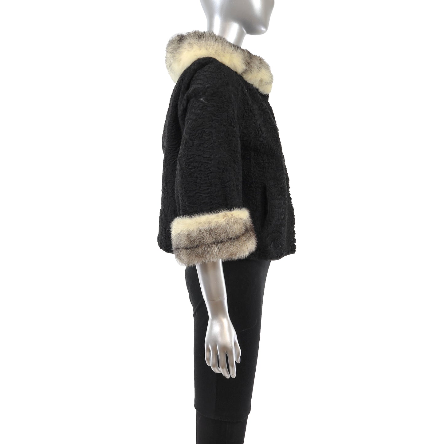 Black Lamb Jacket with Mink Trim- Size S