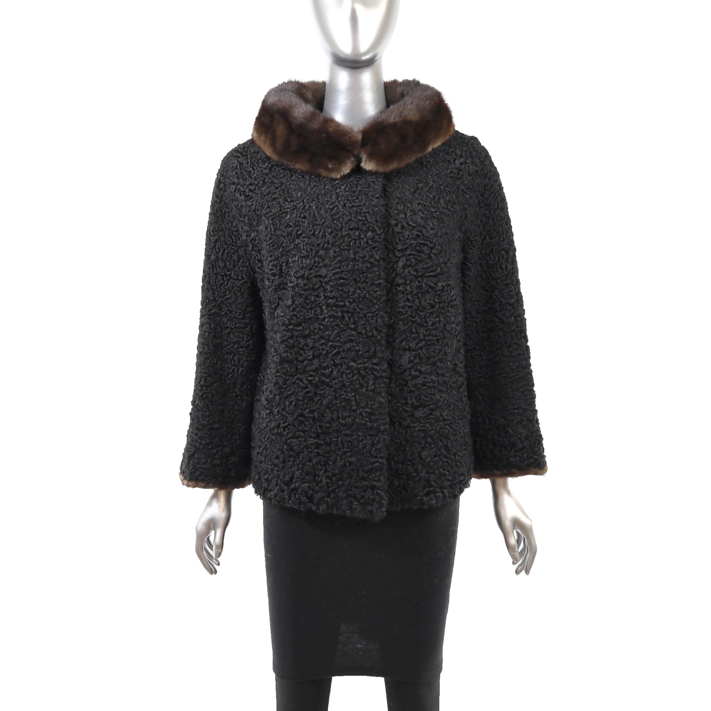 Black Lamb Jacket with Mink Trim- Size L