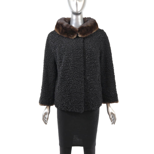 Black Lamb Jacket with Mink Trim- Size L