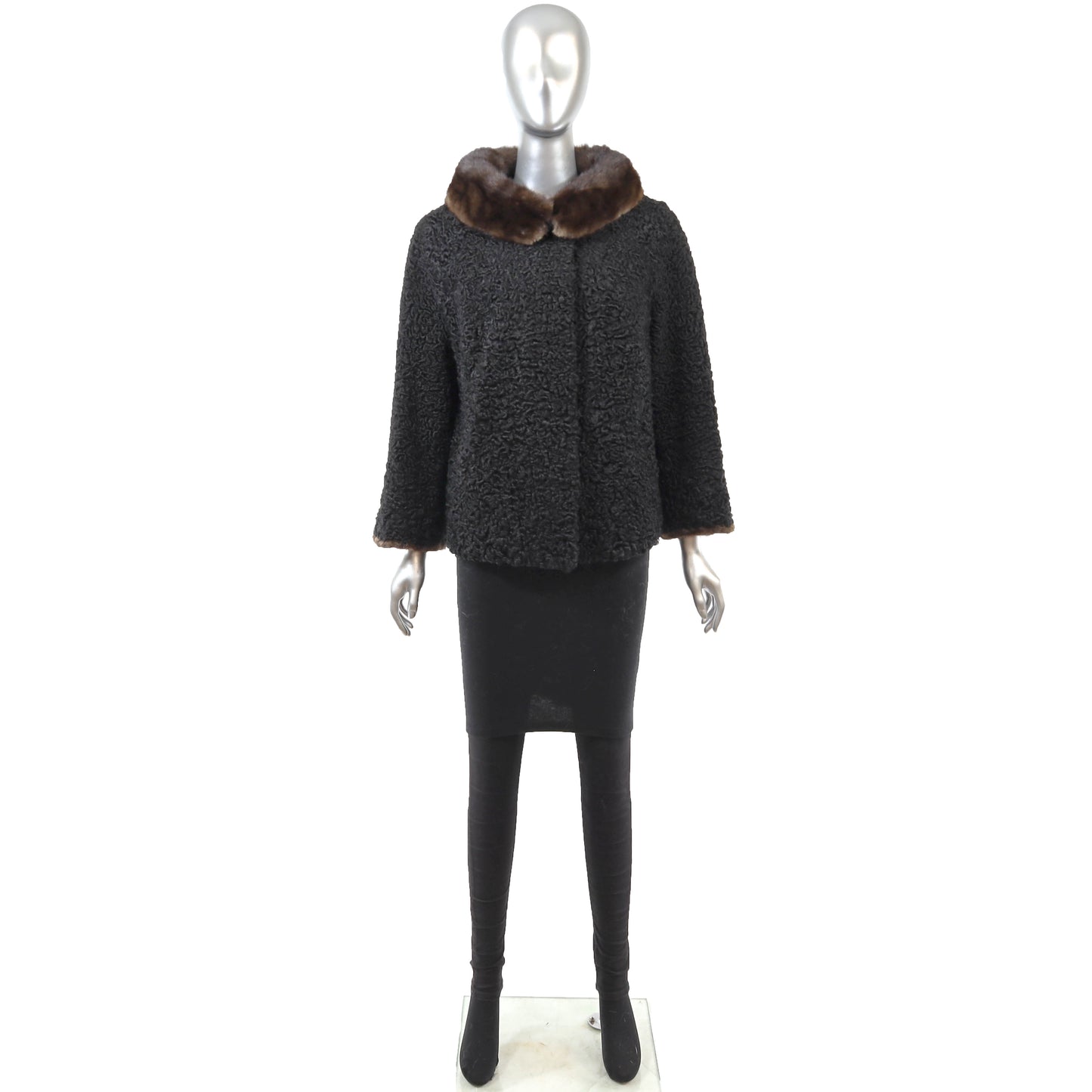 Black Lamb Jacket with Mink Trim- Size L