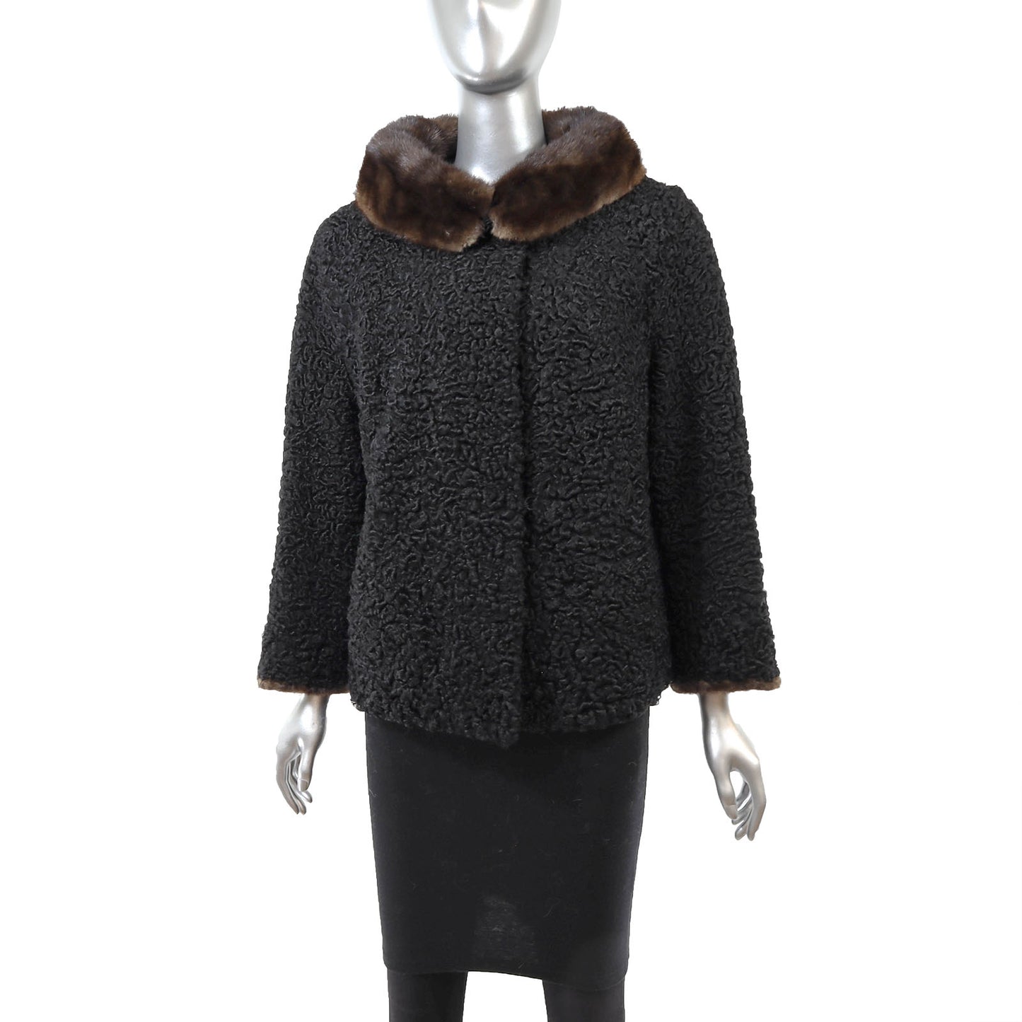 Black Lamb Jacket with Mink Trim- Size L