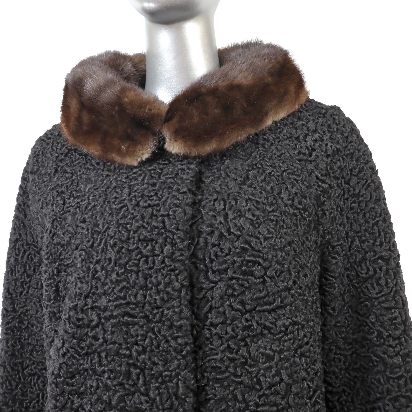 Black Lamb Jacket with Mink Trim- Size L