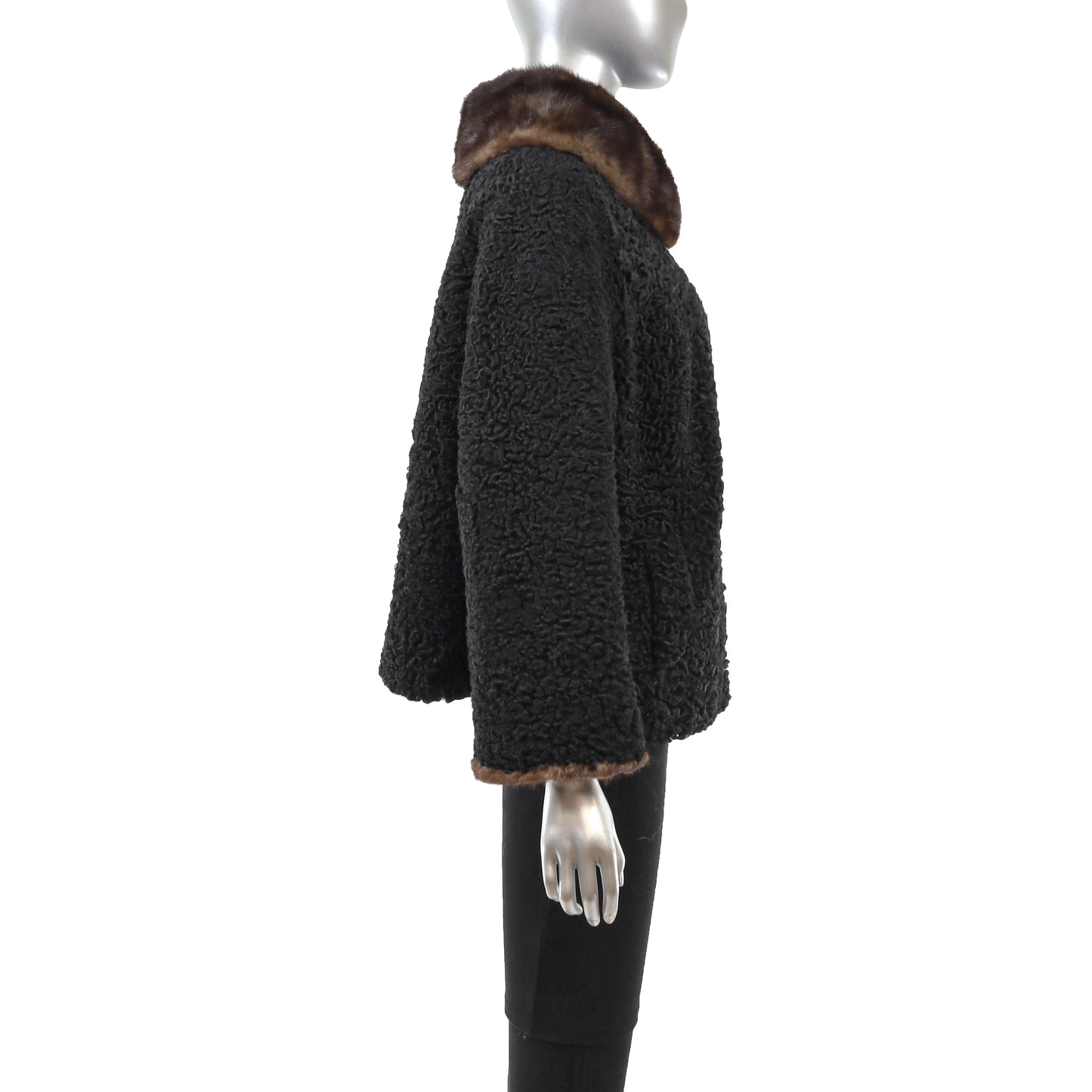 Black Lamb Jacket with Mink Trim- Size L