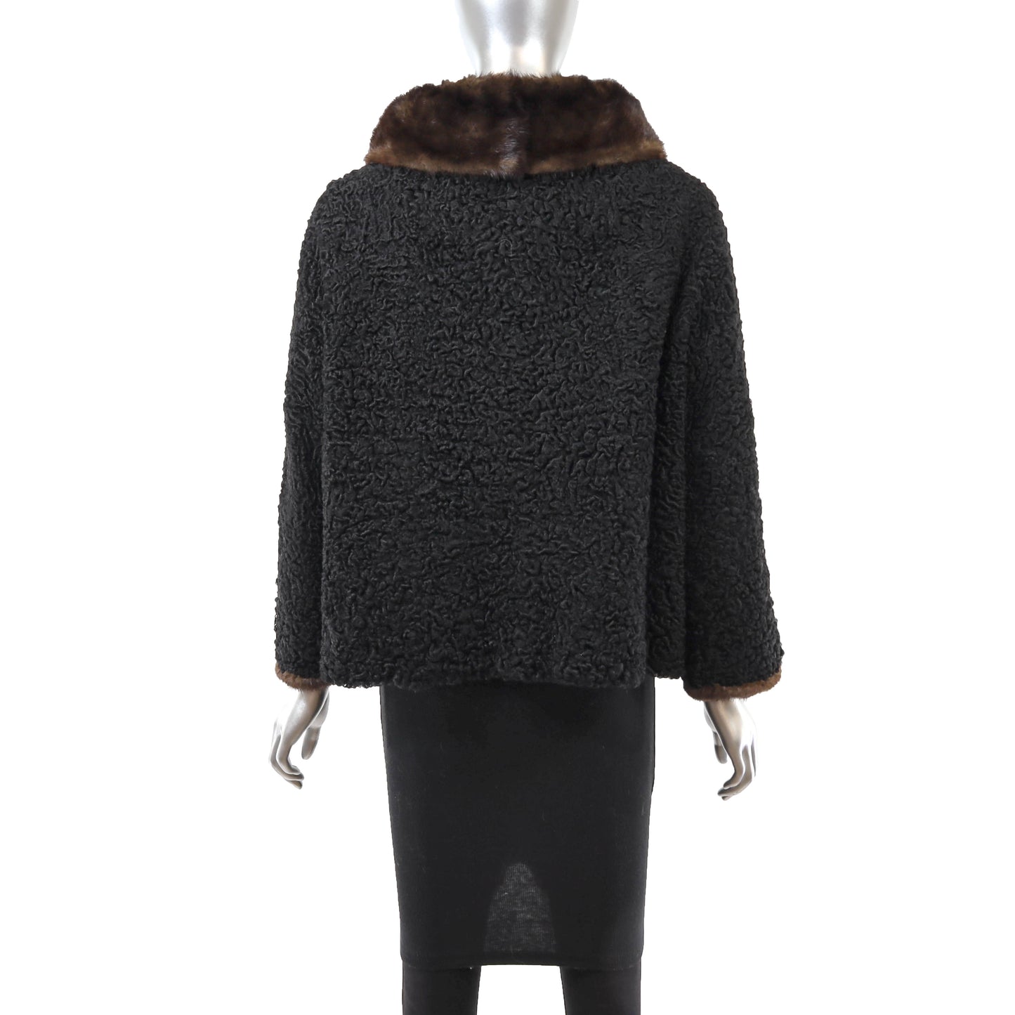Black Lamb Jacket with Mink Trim- Size L