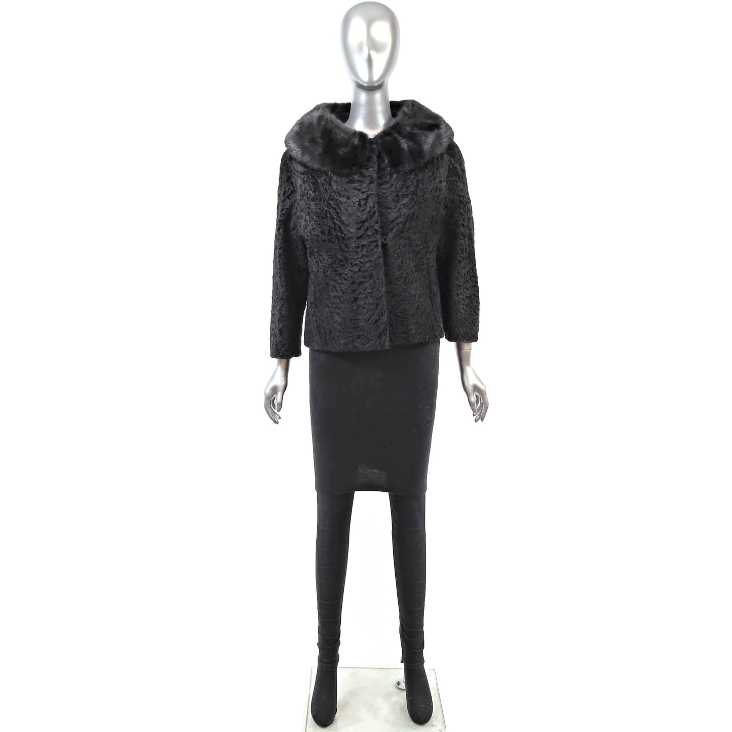 Black Lamb Jacket with Mink Trim- Size M