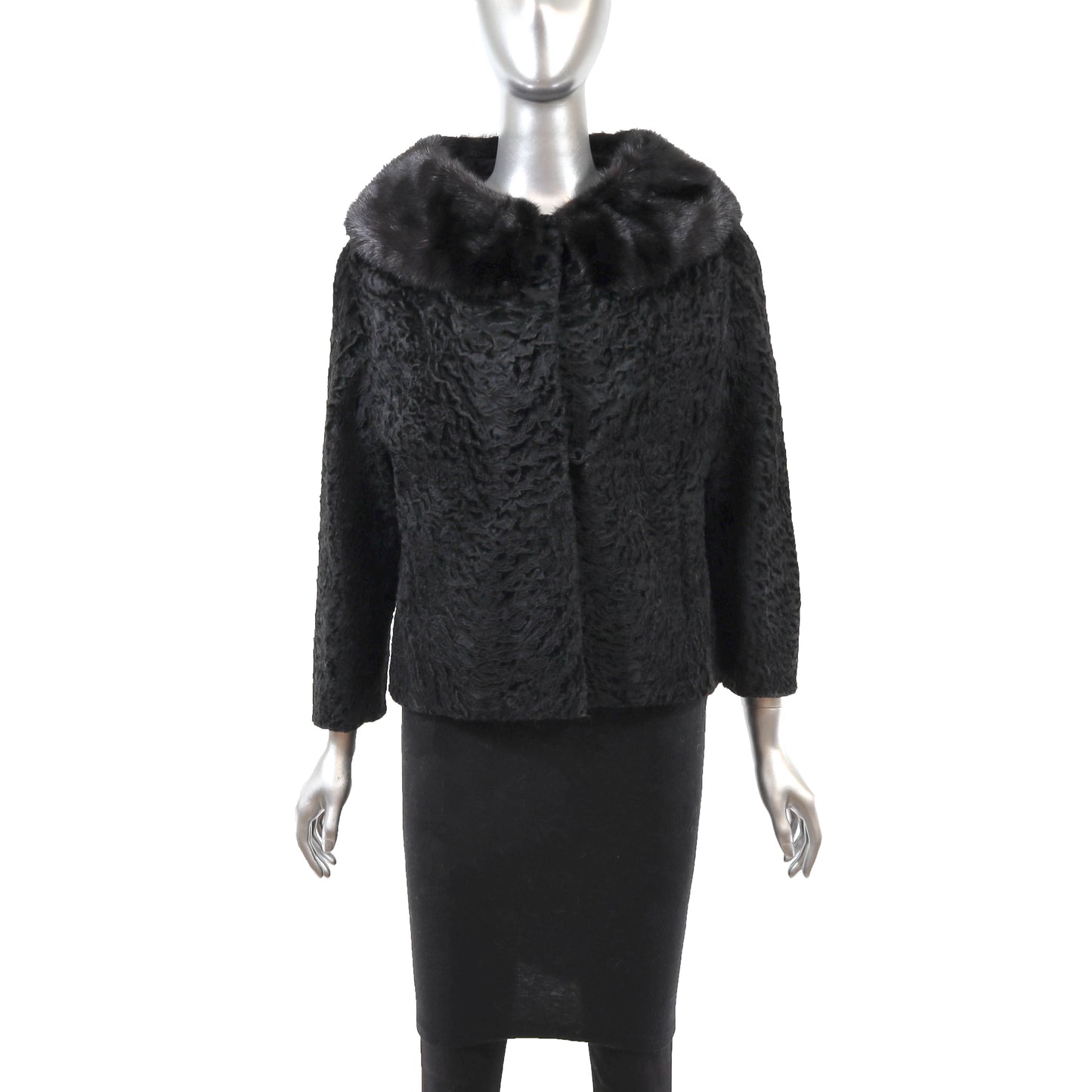 Black Lamb Jacket with Mink Trim- Size M
