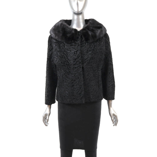 Black Lamb Jacket with Mink Trim- Size M