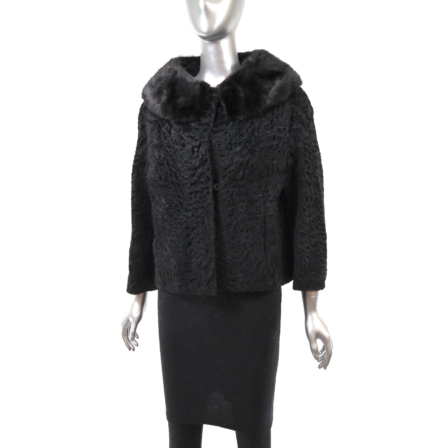 Black Lamb Jacket with Mink Trim- Size M