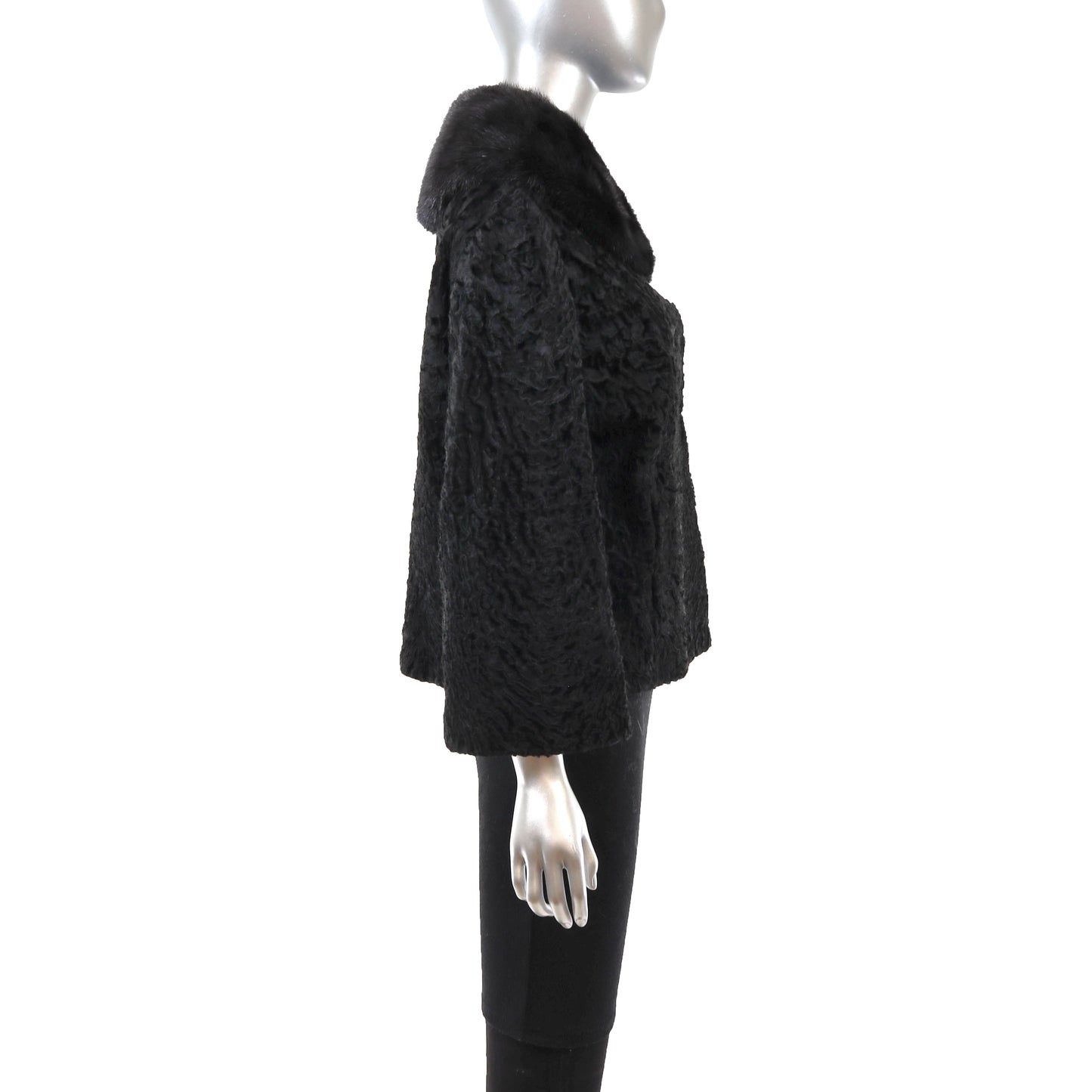 Black Lamb Jacket with Mink Trim- Size M