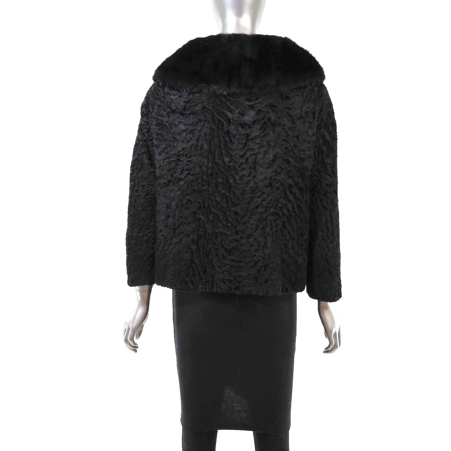 Black Lamb Jacket with Mink Trim- Size M