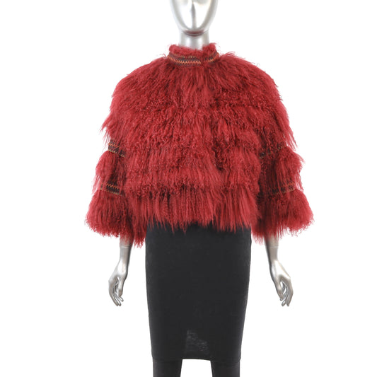 Red Tibetan Lamb Jacket- Size M