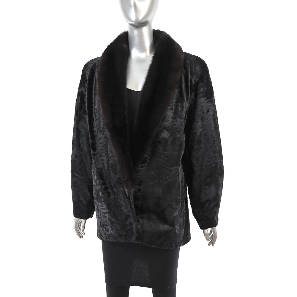 Black Swakara Lamb Jacket with Mink Collar- Size S