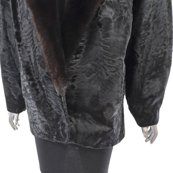 Black Swakara Lamb Jacket with Mink Collar- Size S
