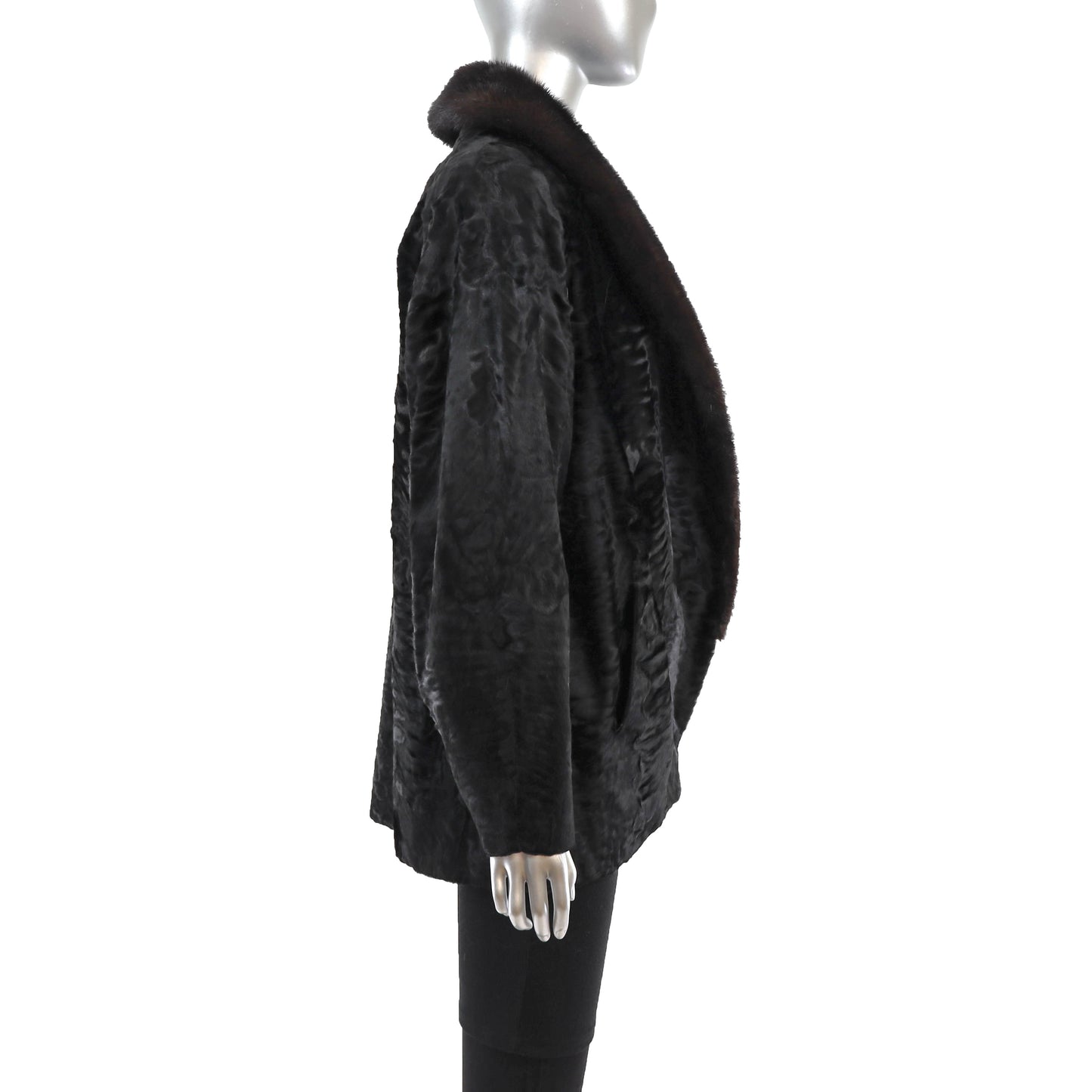 Black Swakara Lamb Jacket with Mink Collar- Size S